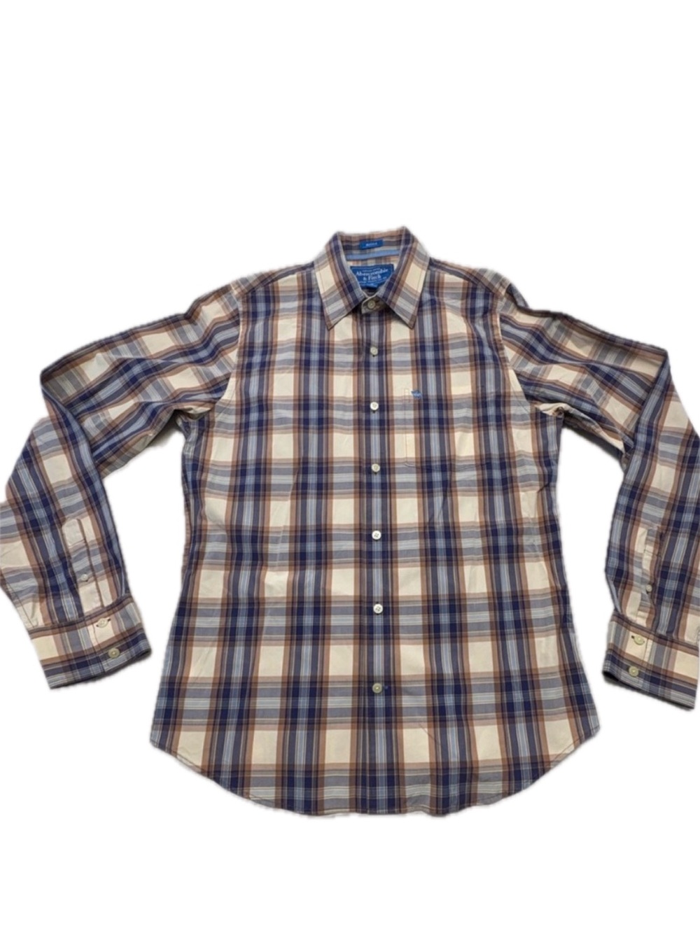Abercrombie & Fitch Navy Blue Plaid Muscle Fit Button Down Shirt XL